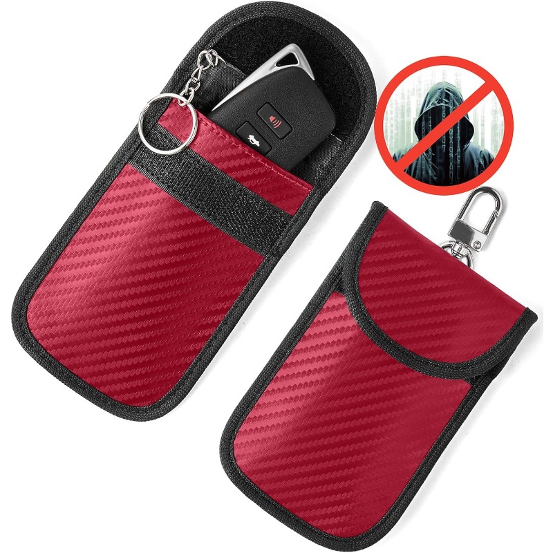 Tech Accessories Bag - 2個入り 車のキーシグナルブロッカーケース ファラデーケージキーホルダーポーチ キーレスRFIDブロッキングバッグ 車用アクセサリー（赤）