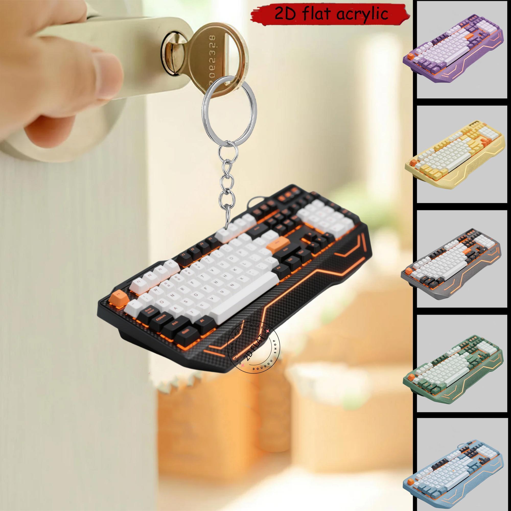 Tech Keychain Accessories - 2Dキーボードアクリルキーチェーン、かわいいキーキャップチャーム、バックパック、車の装飾、オフィスアクセサリー、テクノロジー愛好家や若者へのパーティーギフト