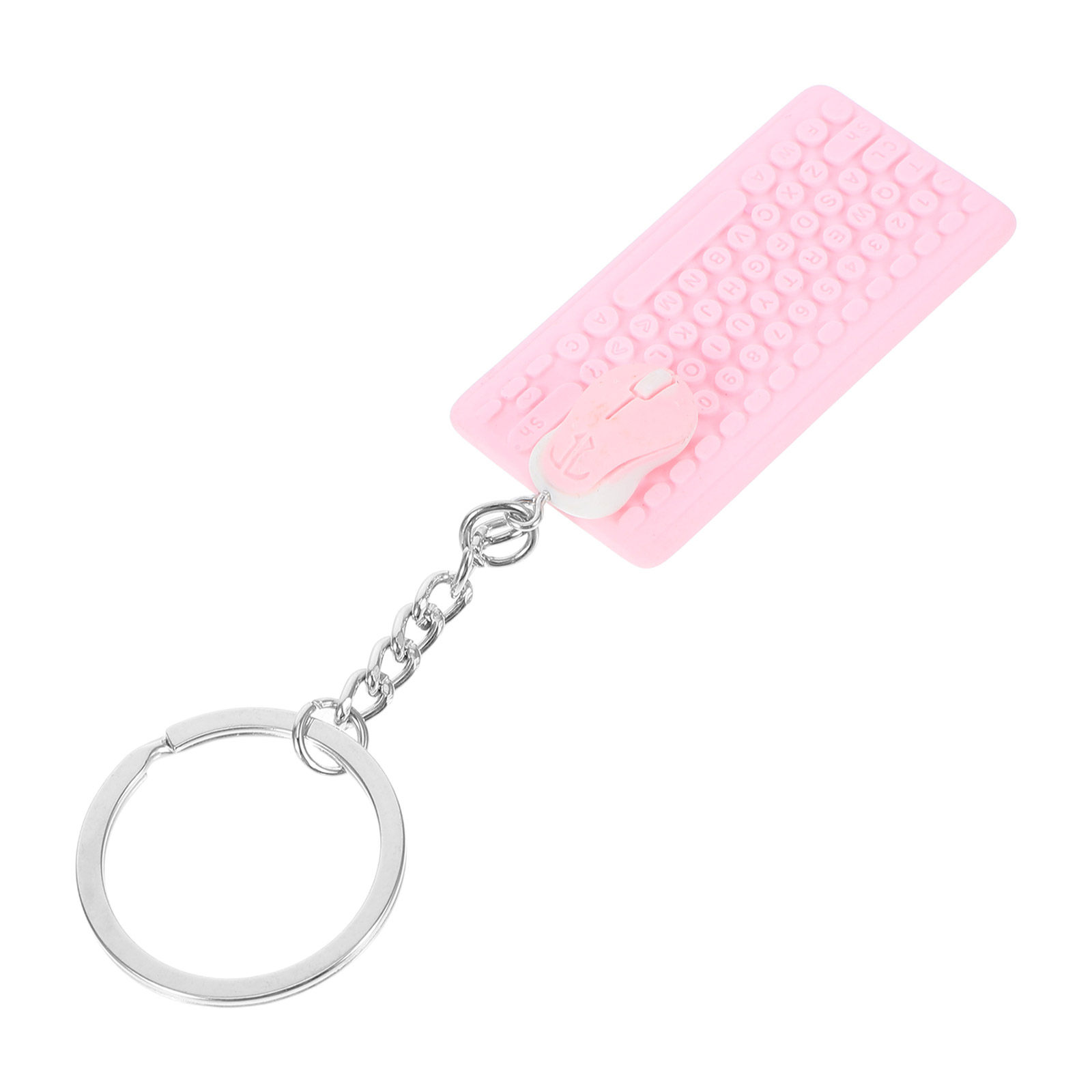 Kawaii Tech Accessories - ミニキーボードとマウスのキーホルダー。女の子や男の子向けの、かわいらしいテックチャーム。リュックサック、ハンドバッグ、車の鍵などに。おしゃれでかわいい、漫画風のバッグアクセサリー。