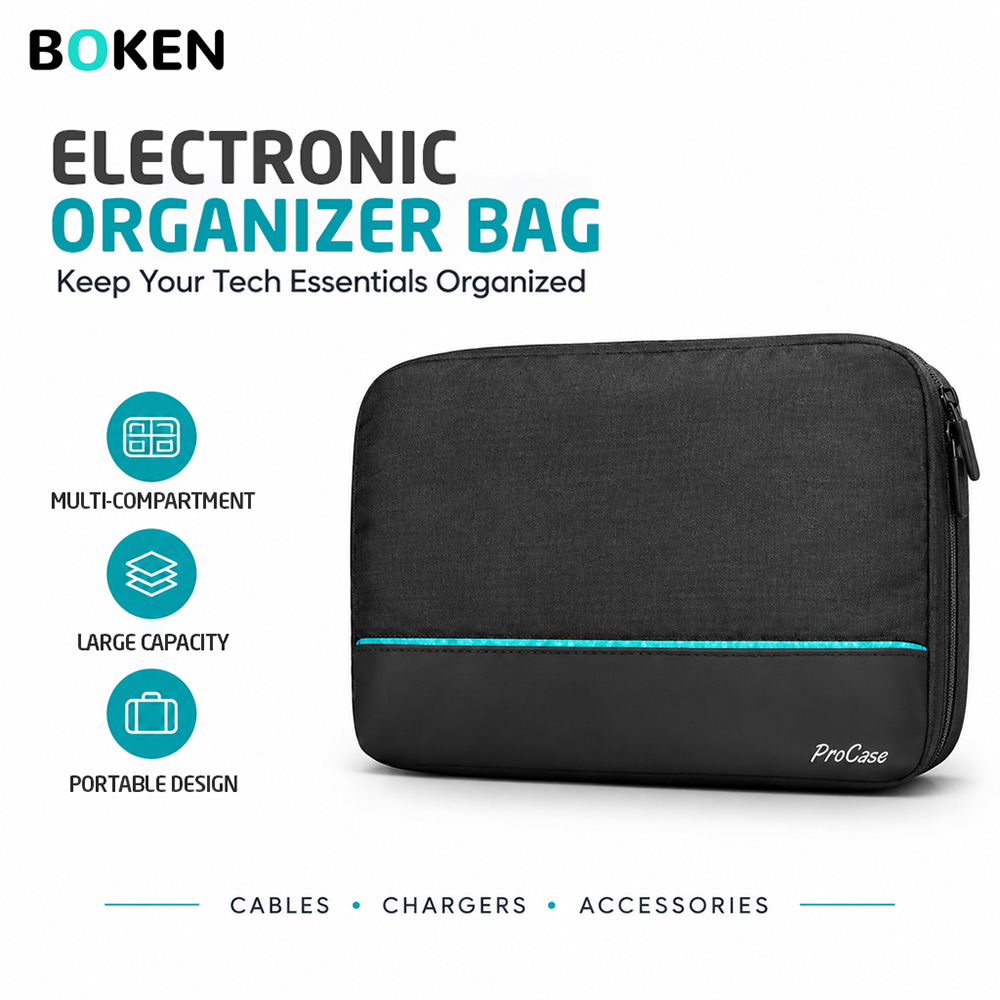 Tech Accessories Storage - 旅行用テックオーガナイザーバッグ。電子機器やアクセサリーを収納できる、充電器、USBケーブル、電源アダプター、SDカード、イヤホンなどを携帯できるポータブル収納ポーチ。