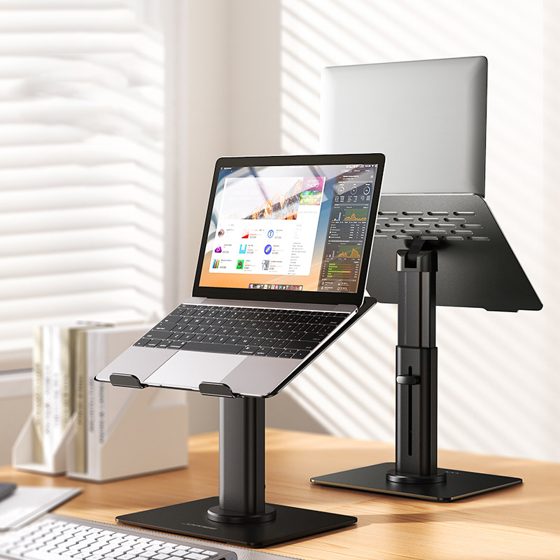 Laptop Stand Bamboo - ラップトップスタンド 360度回転可能な垂直ブラケット 吊り下げ式放熱機能付き 昇降可能なデスクトップ高さ調整アルミニウム合金スタンド
