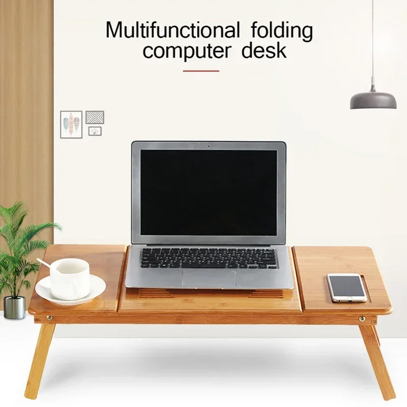 Laptop Stand Bamboo - 調節可能な竹製ラップトップデスク/スタンド（ファン付き） – 寮、ベッドサイドでの使用、オフィスでの読書に最適
