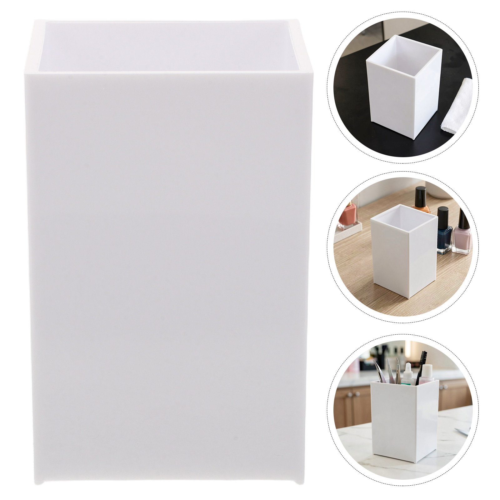 Tech Accessories Storage - サロン用、デスクトップに置ける、白いネイル用品収納バスケット。ネイルツール、まつげエクステ用具、マニキュアステーションのアクセサリーなどを整理できます。