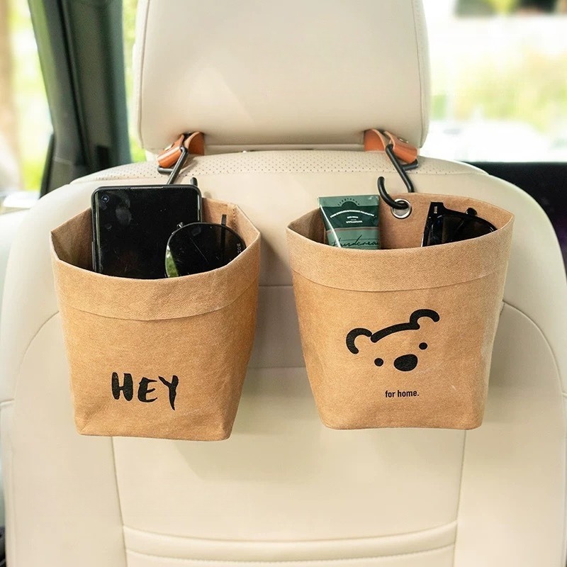 車用収納バケツ 洗えるクラフト紙ゴミ袋 吊り下げ式ゴミポーチ - Tech Accessories Bag のレビューと価格