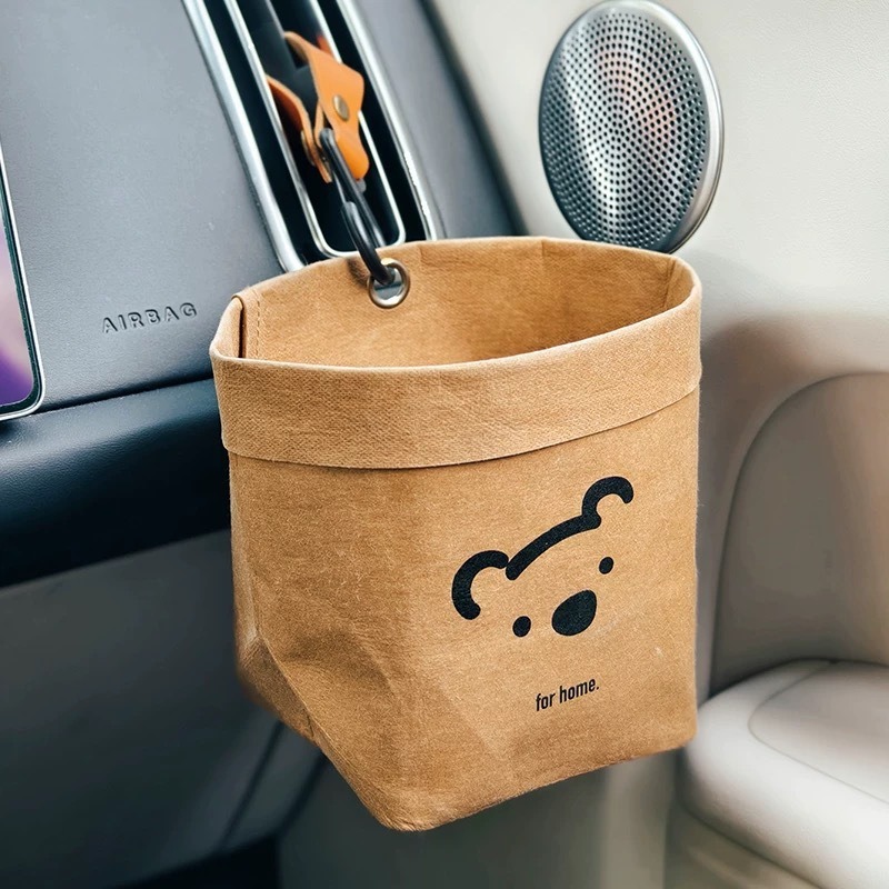 車用収納バケツ 洗えるクラフト紙ゴミ袋 吊り下げ式ゴミポーチ - Tech Accessories Bag のレビューと価格